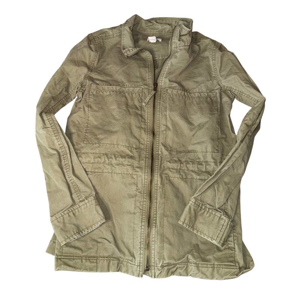 J Crew Utility Jacket Green Zip Front Cargo Pockets Women's XS